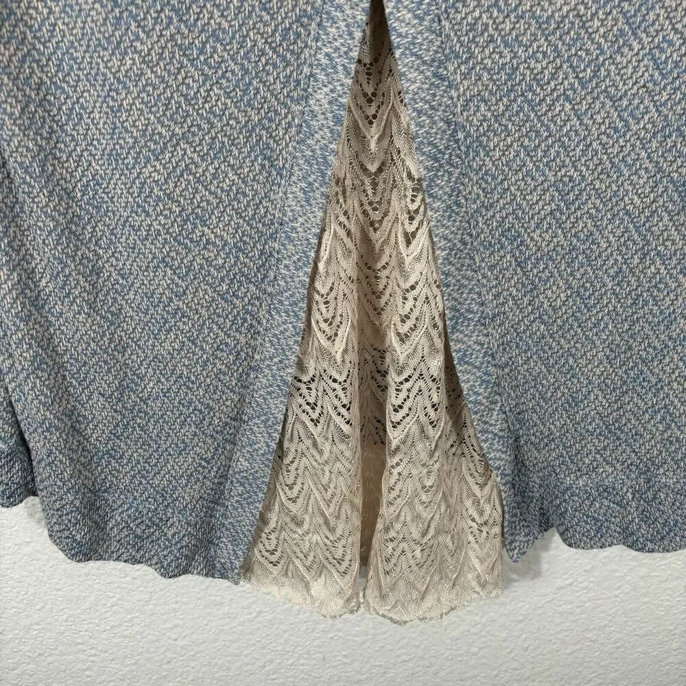 Ali Miles‎ Top Size M Knit Blue Beige 3/4 Sleeve Lagenlook Lace Accents